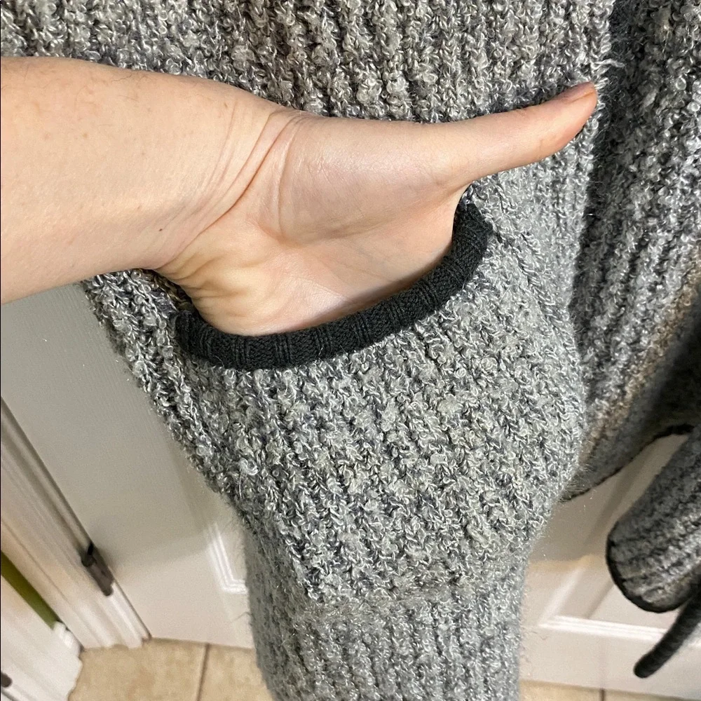 Gray Open-Front Ribbed Long Cardigan Sweater - Picture 6 of 7